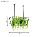 DecorBites™ Retro Metal 2-Headed Black LED Drop Lamp for Restaurant Island Ceiling - Trapezoid Design with Plant Decor