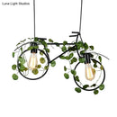 DecorBites™ Retro Metal Bicycle Restaurant Ceiling Light with 2 Black Drop Lamp Heads and Plant Decor