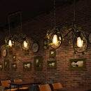 DecorBites™ Retro Metal Bicycle Restaurant Ceiling Light with 2 Black Drop Lamp Heads and Plant Decor