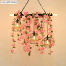 DecorBites™ Retro Metal Island Light with 5 Pink/Green Flower/Plant Drops for Restaurants
