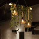 DecorBites™ Retro Metal Island Light with 5 Pink/Green Flower/Plant Drops for Restaurants