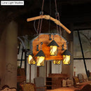 DecorBites™ Retro Ship-Shaped Island Lamp - Black Metallic Hanging Light Fixture for Restaurants - 6 Lights - White Fabric/Clear Glass Shade