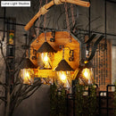 DecorBites™ Retro Ship-Shaped Island Lamp - Black Metallic Hanging Light Fixture for Restaurants - 6 Lights - White Fabric/Clear Glass Shade