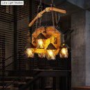 DecorBites™ Retro Ship-Shaped Island Lamp - Black Metallic Hanging Light Fixture for Restaurants - 6 Lights - White Fabric/Clear Glass Shade