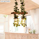 DecorBites™ Retro Wooden Lantern 2/3 Head Island Ceiling Light with LED Drop Lamp, Pink/Green, Plant/Flower Decor