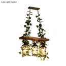 DecorBites™ Retro Wooden Lantern 2/3 Head Island Ceiling Light with LED Drop Lamp, Pink/Green, Plant/Flower Decor