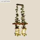 DecorBites™ Retro Wooden Lantern 2/3 Head Island Ceiling Light with LED Drop Lamp, Pink/Green, Plant/Flower Decor