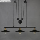 DecorBites™ Rustic 3-Head Pendant Light with Black Flared Shade, Pulley and Metallic Finish - Perfect for Your Dining Room Island!