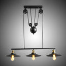 DecorBites™ Rustic 3-Head Pendant Light with Black Flared Shade, Pulley and Metallic Finish - Perfect for Your Dining Room Island!