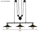 DecorBites™ Rustic 3-Head Pendant Light with Black Flared Shade, Pulley and Metallic Finish - Perfect for Your Dining Room Island!