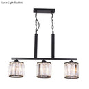 DecorBites™ Rustic Black Cylindrical Island Pendant with 3 Lights & Prismatic Crystal, Ideal for Tables