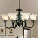Rustic blackish green floral chandelier with frosted glass living room