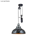 Rustic industrial copper dome pendant with pulley living room light