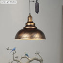 Rustic industrial copper dome pendant with pulley living room light