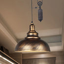 Rustic industrial copper dome pendant with pulley living room light