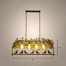 DecorBites™ Rustic Island Ceiling Light with Cast Iron Birdcage Fixture, Bird & Leaf Deco