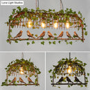 DecorBites™ Rustic Island Ceiling Light with Cast Iron Birdcage Fixture, Bird & Leaf Deco