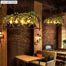 DecorBites™ Rustic Island Ceiling Light with Cast Iron Birdcage Fixture, Bird & Leaf Deco