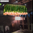 DecorBites™ Rustic Metal 4-Light Green Island Tulip Bouquet Suspension Lamp - Restaurant Light Fixture