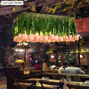 DecorBites™ Rustic Metal 4-Light Green Island Tulip Bouquet Suspension Lamp - Restaurant Light Fixture