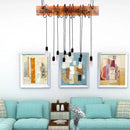 DecorBites™ Rustic Metal Island Lighting with Wooden Beam - Multi Light Suspension Chandelier in Black/Antique Brass