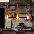 DecorBites™ Rustic Metallic Water Pipe Hanging Lamp with Hemp Rope - Black Restaurant Chandelier