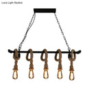 DecorBites™ Rustic Metallic Water Pipe Hanging Lamp with Hemp Rope - Black Restaurant Chandelier