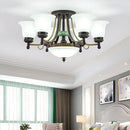 DecorBites™ Rustic Opal Glass Flower Ceiling Light Fixture with Semi Flush Mount - 9/11/13 Lights for Living Room