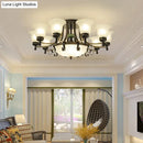 DecorBites™ Rustic Opal Glass Flower Ceiling Light Fixture with Semi Flush Mount - 9/11/13 Lights for Living Room