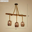 DecorBites™ Rustic Rattan Woven Island Pendant – 3-Bulb Dining Room Hanging Light Fixture in Wood
