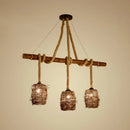 DecorBites™ Rustic Rattan Woven Island Pendant – 3-Bulb Dining Room Hanging Light Fixture in Wood