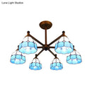 DecorBites™ Rustic Style Stained Glass Domed Hanging Chandelier - 6-Light Yellow/Red/Blue Pendant Light for Dining Room