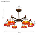 DecorBites™ Rustic Style Stained Glass Domed Hanging Chandelier - 6-Light Yellow/Red/Blue Pendant Light for Dining Room