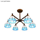 DecorBites™ Rustic Style Stained Glass Domed Hanging Chandelier - 6-Light Yellow/Red/Blue Pendant Light for Dining Room