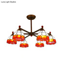 DecorBites™ Rustic Style Stained Glass Domed Hanging Chandelier - 6-Light Yellow/Red/Blue Pendant Light for Dining Room