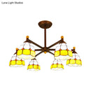 DecorBites™ Rustic Style Stained Glass Domed Hanging Chandelier - 6-Light Yellow/Red/Blue Pendant Light for Dining Room