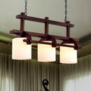 DecorBites™ Rustic White Glass Island Light with 2/3 Hanging Heads and Wood Beam for Dining Room