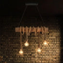 DecorBites™ Rustic Wood and Rope Island Pendant Light Fixture - 4-Head Open Bulb Suspension Lighting
