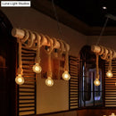 DecorBites™ Rustic Wood and Rope Island Pendant Light Fixture - 4-Head Open Bulb Suspension Lighting