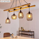 DecorBites™ Rustic Wood Iron Mesh Suspension Lighting - 4-Bulb Dining Room Island Light
