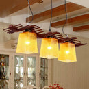 DecorBites™ Rustic Wood Island Lamp with Yellow Crackle Glass Shades for Dining Room - 3 Heads in Brown