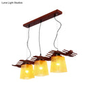 DecorBites™ Rustic Wood Island Lamp with Yellow Crackle Glass Shades for Dining Room - 3 Heads in Brown