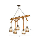 DecorBites™ Rustic Wood Pendant Lamp: Linear Restaurant Hanging Island Light with Brown Roped Cage (3/5-Light)