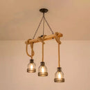 DecorBites™ Rustic Wood Pendant Lamp: Linear Restaurant Hanging Island Light with Brown Roped Cage (3/5-Light)