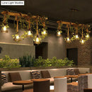 DecorBites™ Rustic Wooden Brown Island Light with 5 Heads, Cage Shade, and Green Art Ivy Pendant