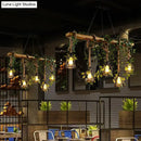 DecorBites™ Rustic Wooden Brown Island Light with 5 Heads, Cage Shade, and Green Art Ivy Pendant