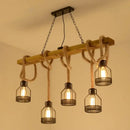 DecorBites™ Rustic Wooden Linear Island Lamp with Mesh Cage - Suspension Pendant Light for Restaurants