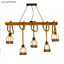 DecorBites™ Rustic Wooden Linear Island Lamp with Mesh Cage - Suspension Pendant Light for Restaurants