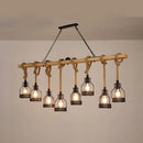 DecorBites™ Rustic Wooden Linear Island Lamp with Mesh Cage - Suspension Pendant Light for Restaurants