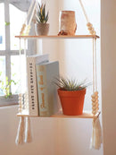 DecorBites™ Rustic Wooden Wall Shelf with Hanging Plant Storage